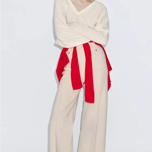 Zara High Waisted Wide-Leg Cream Women's Trousers (NWOT) - Picture 2 of 6